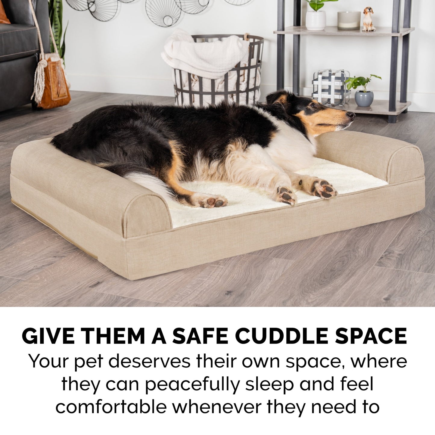 FurHaven Plush & Performance Linen Orthopedic Sofa Pet Bed for Dogs & Cats - Flax, Medium