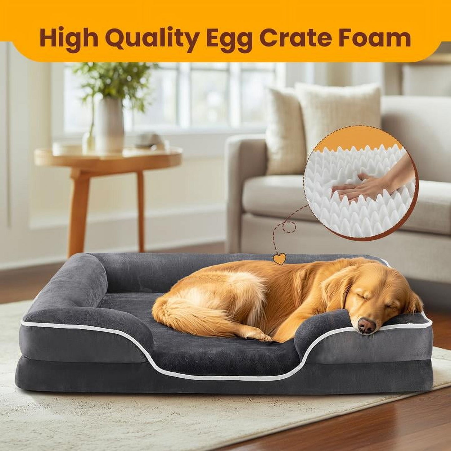 Orthopedic Dog Bed for Large Size Dogs, Supportive Memory Foam Dog Sofa with Washable Removable Cover, Non-Slip Base, Waterproof Pet Couch Bed
