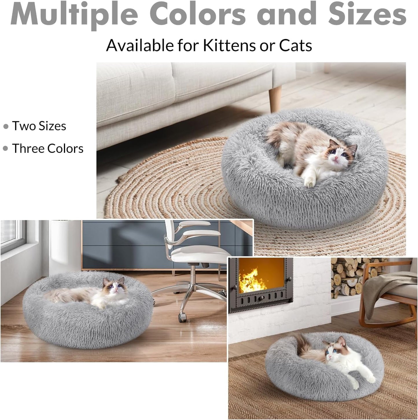rabbitgoo Cat Bed for Indoor Cats, Fluffy Round Self Warming Calming Soft Plush Donut Cuddler Cushion Pet Bed for Small Dogs Kittens, 20 inches