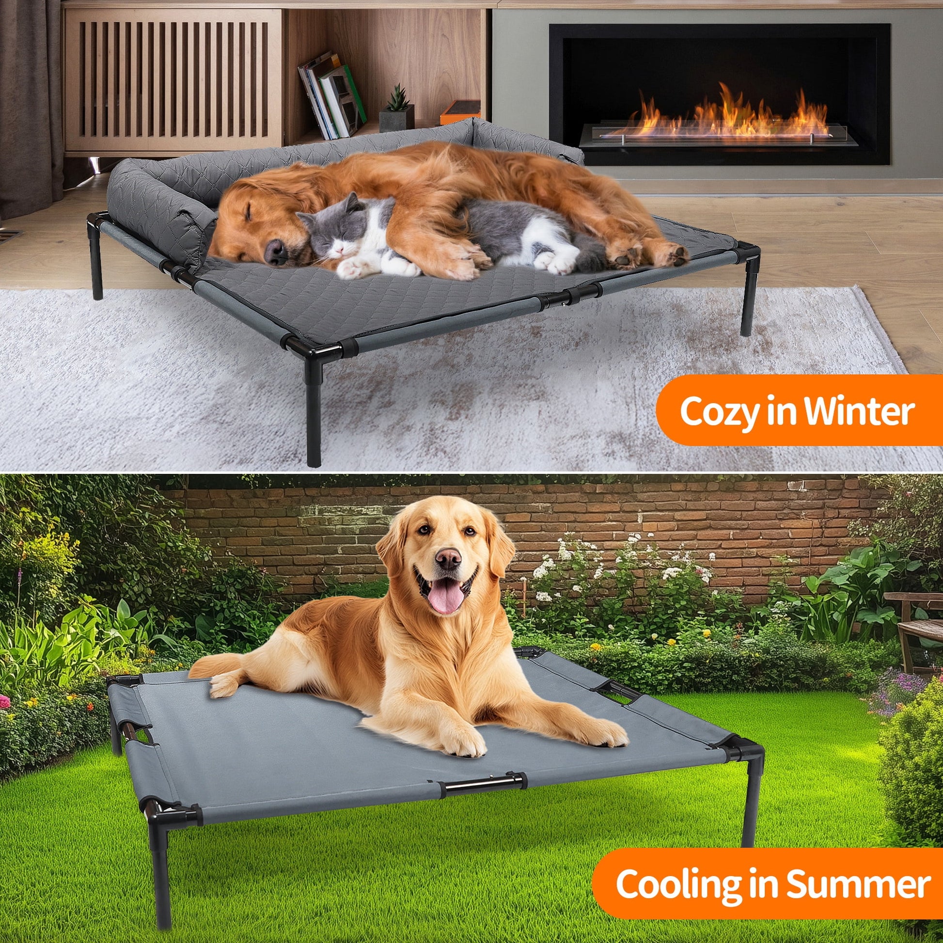 Katieovy Cooling Elevated Dog Bed for Large Dogs,Durable Dog Cot with Breathable Mesh,Washable Outdoor Chew Proof Raised Dog Bed