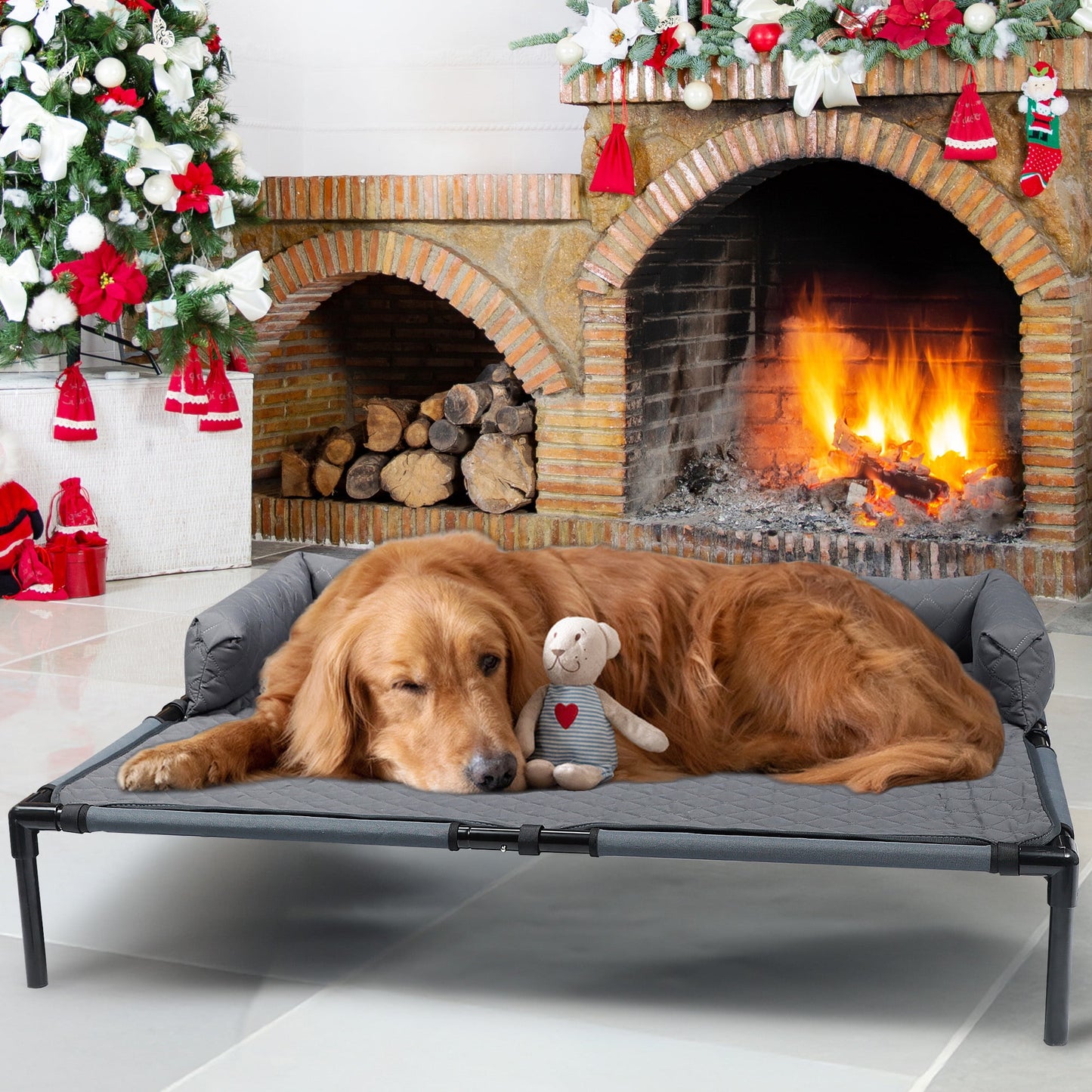 Katieovy Cooling Elevated Dog Bed for Large Dogs,Durable Dog Cot with Breathable Mesh,Washable Outdoor Chew Proof Raised Dog Bed