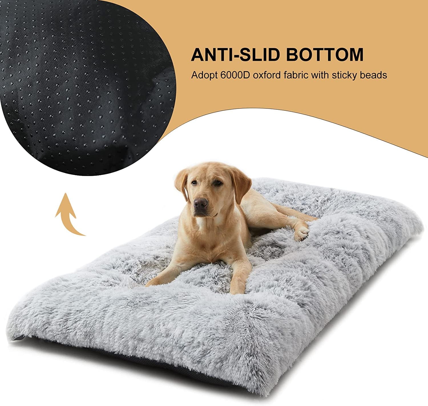 Reyox Large Dog Bed, 41 x 27 inch Plush Dog Cage Bed Fluffy, Washable Dog Mat with Non-Slip Bottom for Large and Medium Dogs
