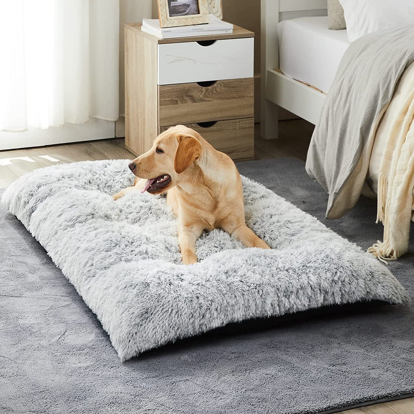 Reyox Large Dog Bed, 41 x 27 inch Plush Dog Cage Bed Fluffy, Washable Dog Mat with Non-Slip Bottom for Large and Medium Dogs