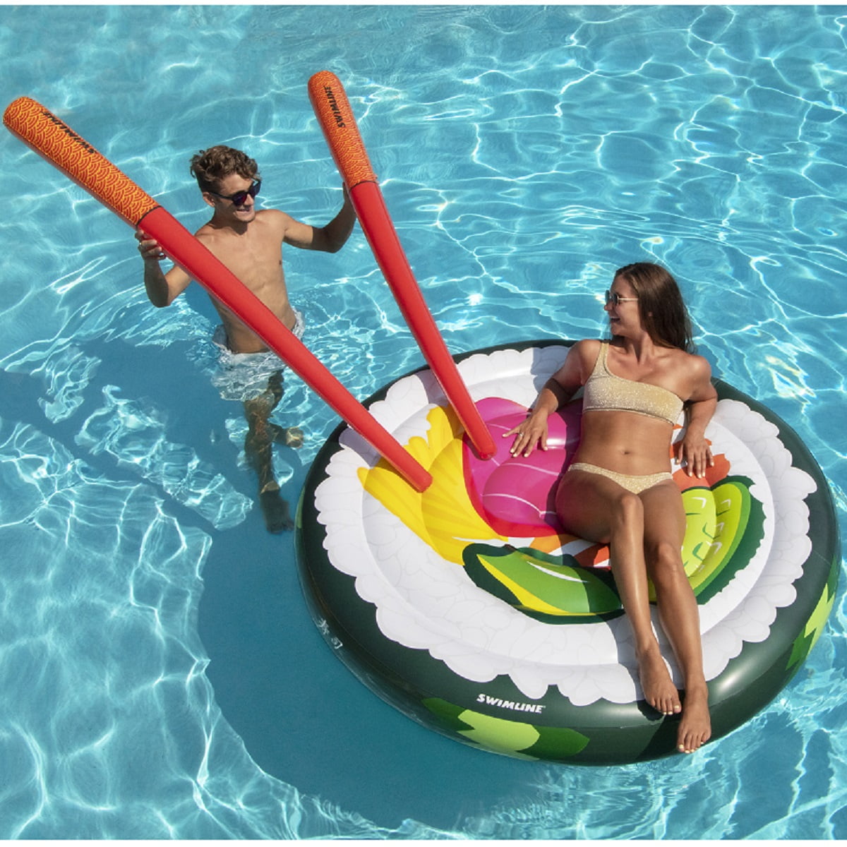Swimline Sushi Roll Pool Lounger with Chopstick Doodles Combo Pack