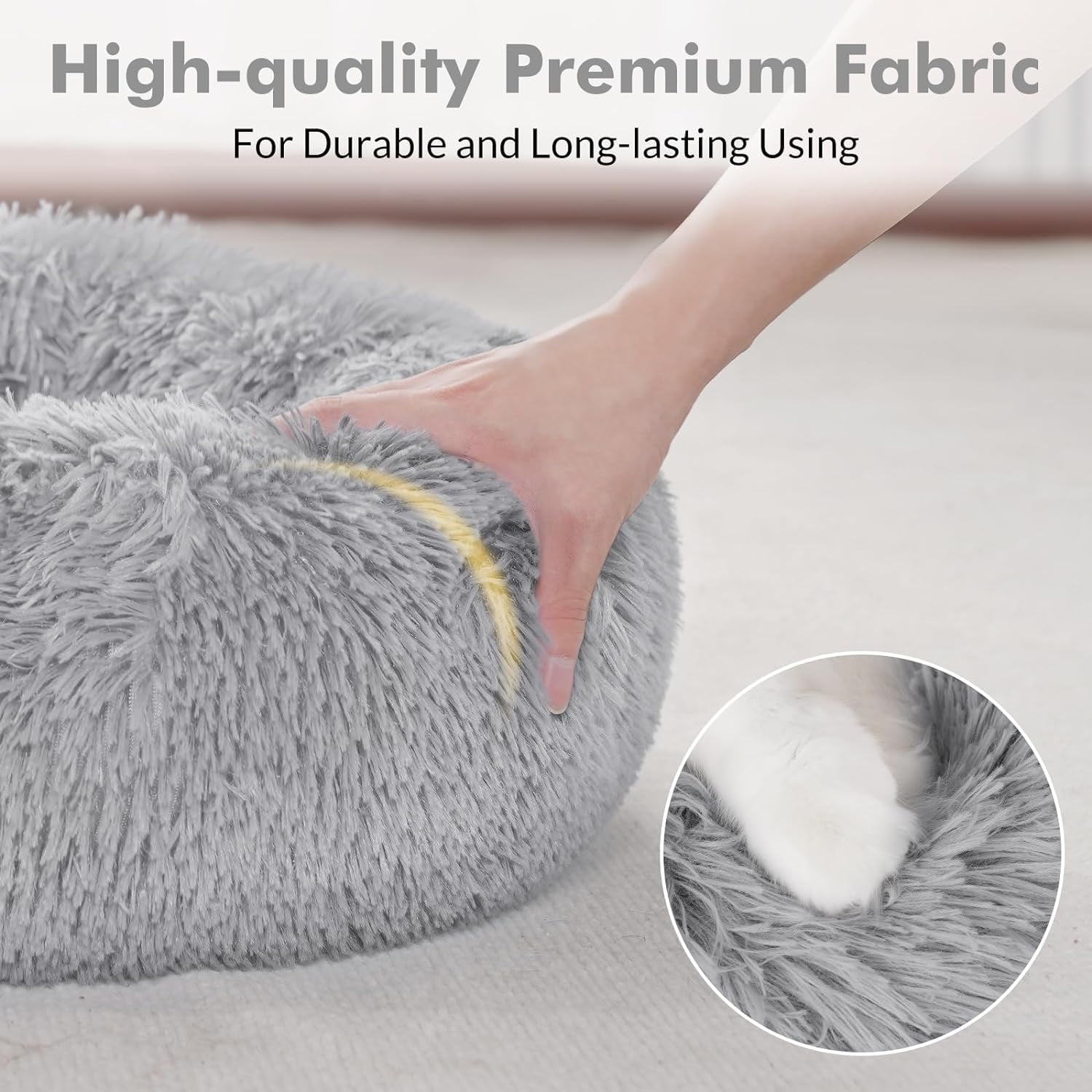 rabbitgoo Cat Bed for Indoor Cats, Fluffy Round Self Warming Calming Soft Plush Donut Cuddler Cushion Pet Bed for Small Dogs Kittens, 20 inches