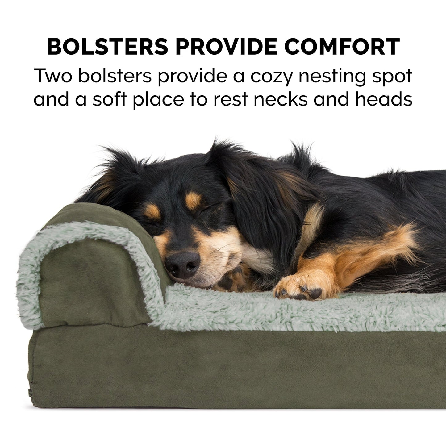 FurHaven Pet Products Two-Tone Faux Fur & Suede Orthopedic Deluxe Chaise Lounge Pet Bed for Dogs & Cats - Dark Sage, Medium