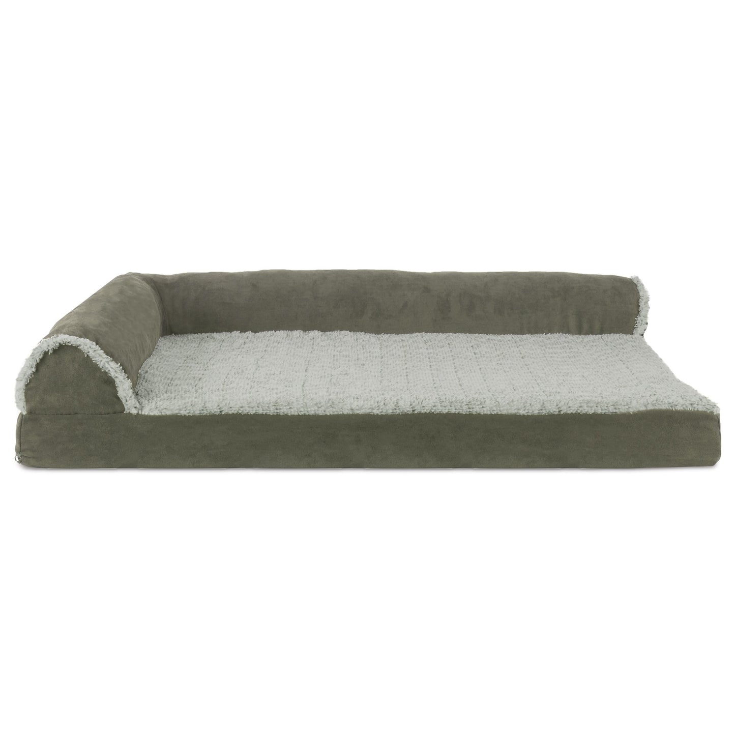 FurHaven Pet Products Two-Tone Faux Fur & Suede Orthopedic Deluxe Chaise Lounge Pet Bed for Dogs & Cats - Dark Sage, Medium