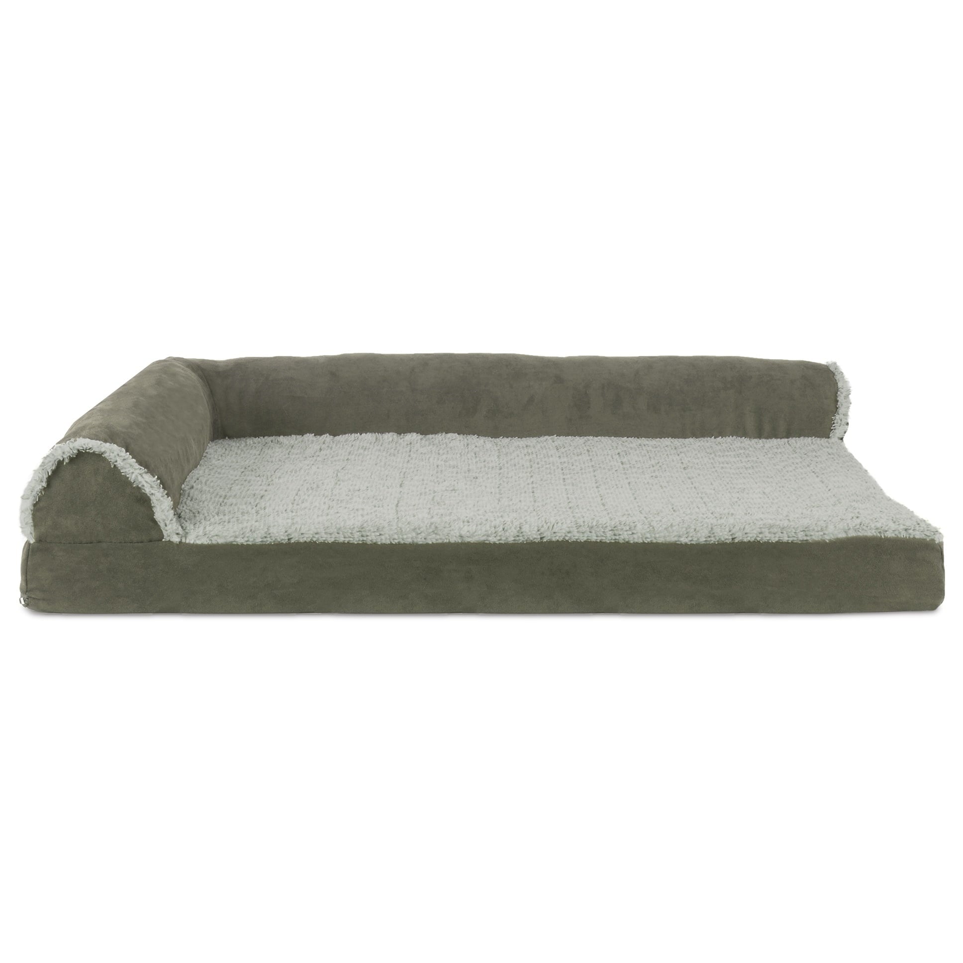 FurHaven Pet Products Two-Tone Faux Fur & Suede Orthopedic Deluxe Chaise Lounge Pet Bed for Dogs & Cats - Dark Sage, Medium