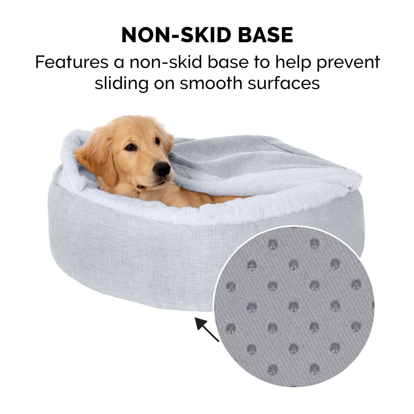 FurHaven Pet Products Extra Small Plush & Performance Linen Hooded Donut Dog & Cat Bed, Mist Gray