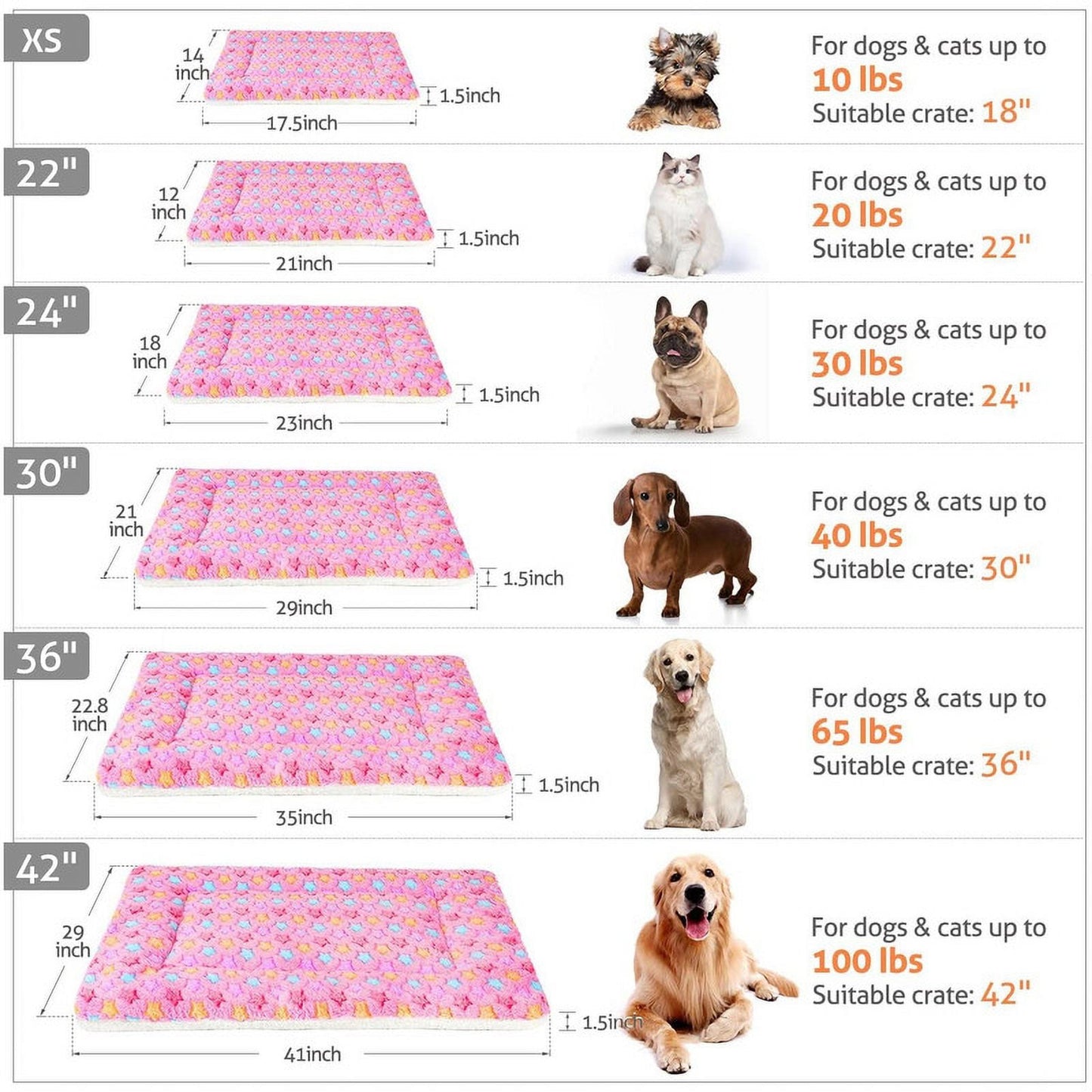 Mora Pets Dog Crate Mats with Cute Star Pattern Washable Pet Bed for Large Dogs Cozy Reversible Dog Crate Bed, Pink, 17.5*14