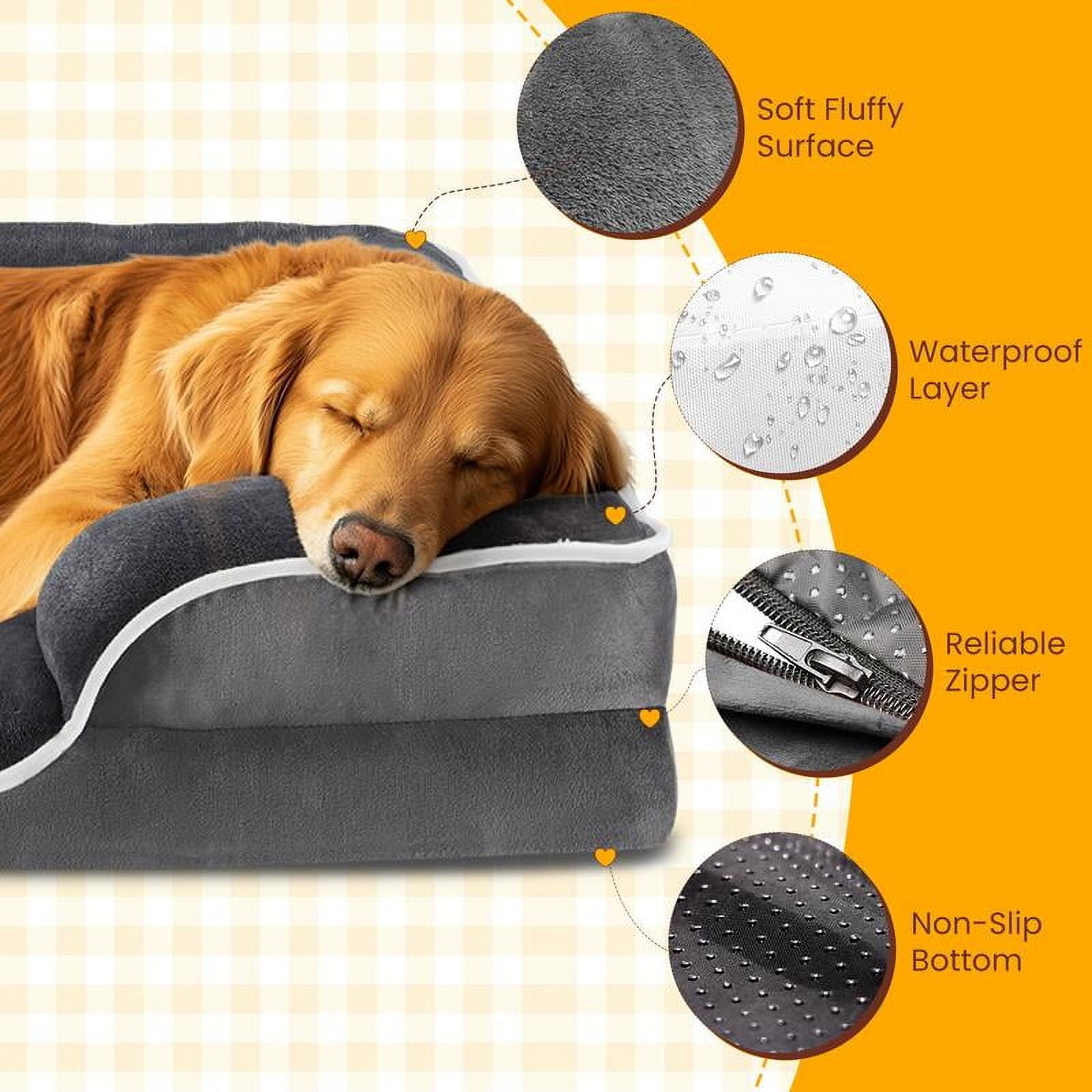 Orthopedic Dog Bed for Large Size Dogs, Supportive Memory Foam Dog Sofa with Washable Removable Cover, Non-Slip Base, Waterproof Pet Couch Bed