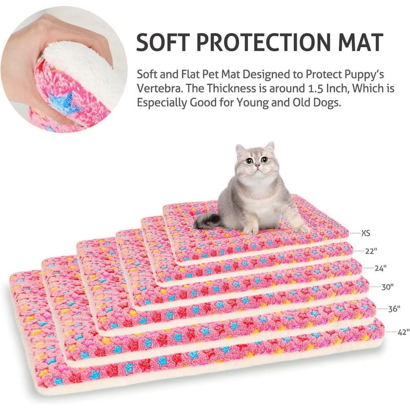Mora Pets Dog Crate Mats with Cute Star Pattern Washable Pet Bed for Large Dogs Cozy Reversible Dog Crate Bed, Pink, 17.5*14