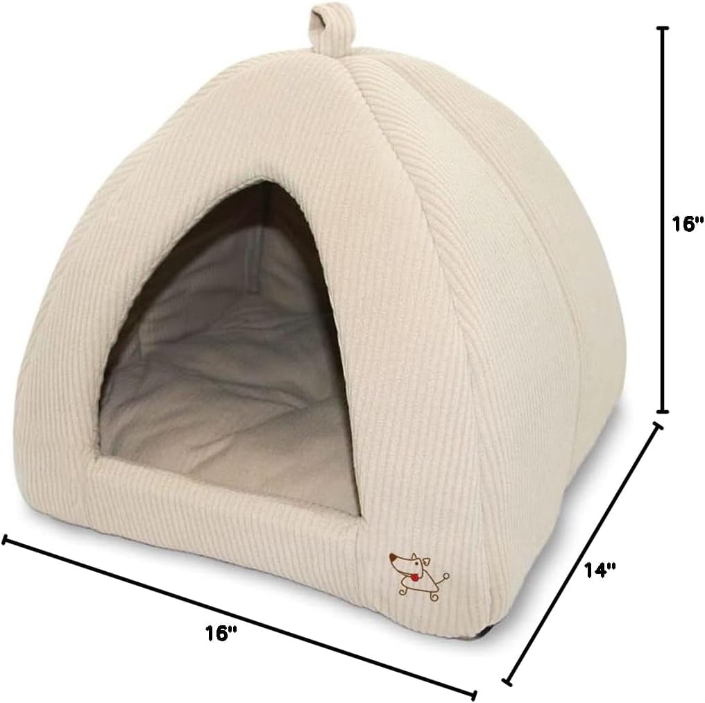 Pet Tent-Soft Bed for Dog and Cat by Best Pet Supplies - Beige Corduroy, 16" x 16" x H:14"