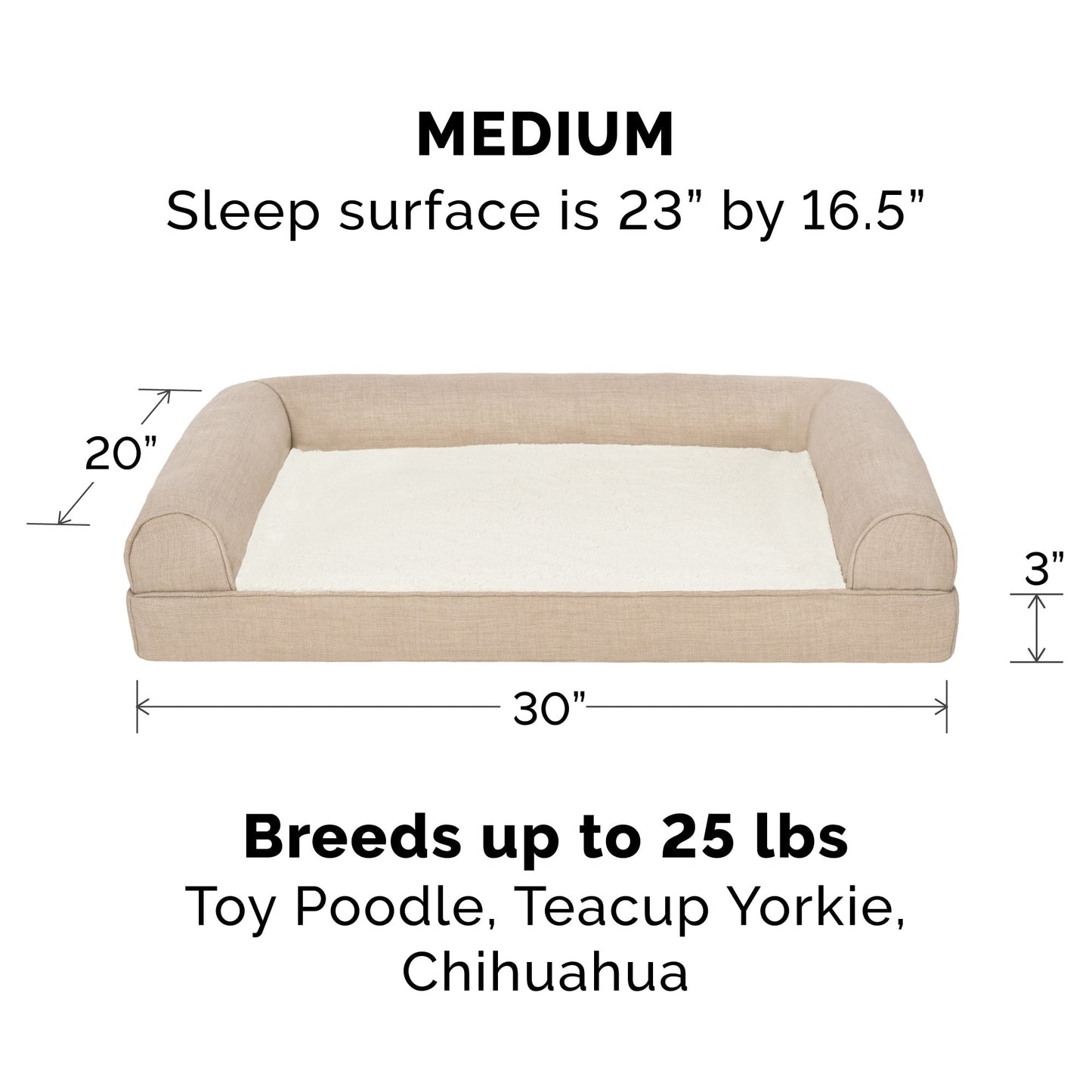 FurHaven Plush & Performance Linen Orthopedic Sofa Pet Bed for Dogs & Cats - Flax, Medium