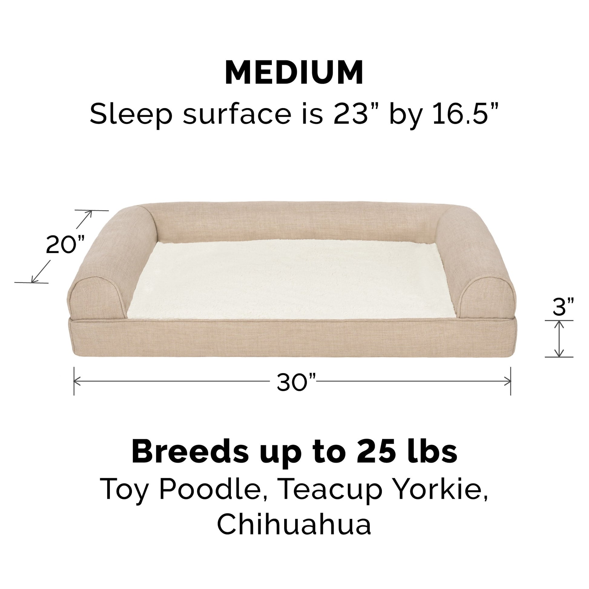 FurHaven Plush & Performance Linen Orthopedic Sofa Pet Bed for Dogs & Cats - Flax, Medium