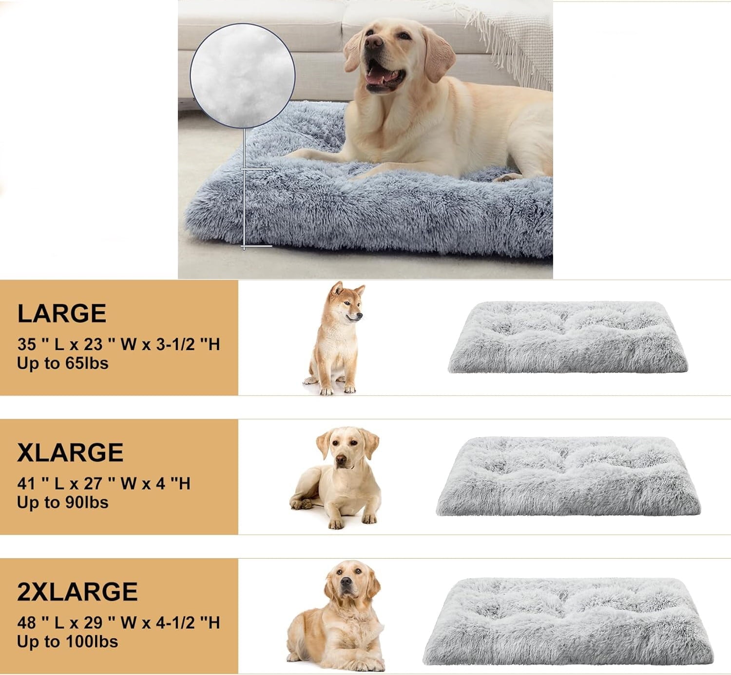 Reyox Large Dog Bed, 41 x 27 inch Plush Dog Cage Bed Fluffy, Washable Dog Mat with Non-Slip Bottom for Large and Medium Dogs