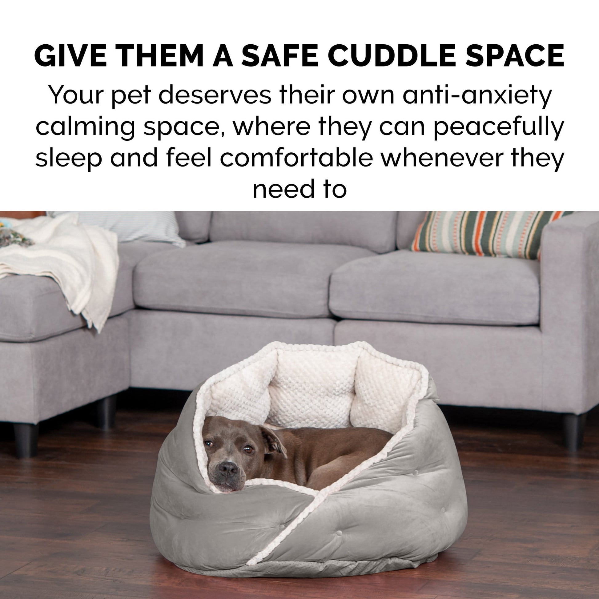 FurHaven Pet Products | Minky Faux Fur & Velvet Hug Bed for Dogs & Cats - Silver Gray, Medium