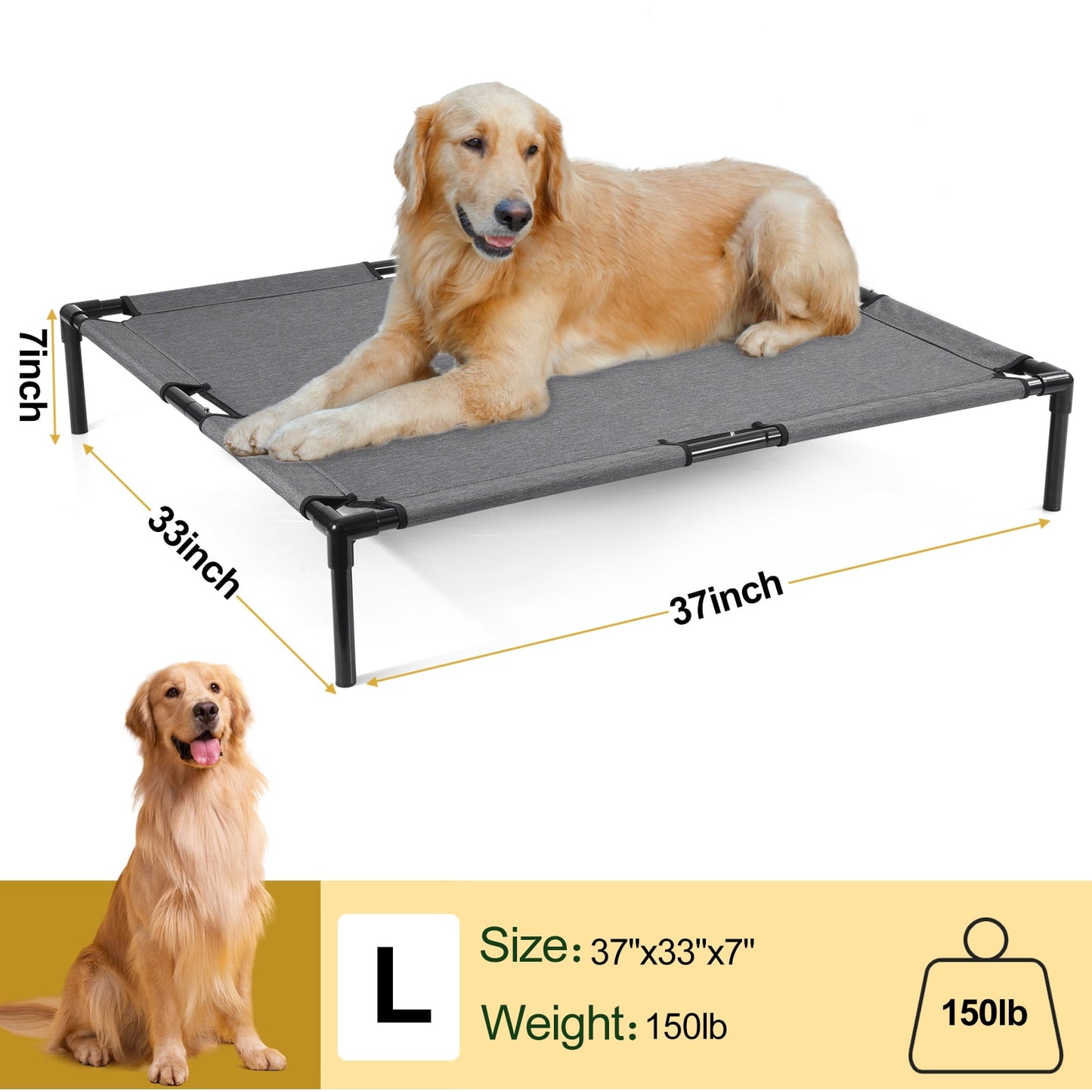 Katieovy Cooling Elevated Dog Bed for Large Dogs,Durable Dog Cot with Breathable Mesh,Washable Outdoor Chew Proof Raised Dog Bed