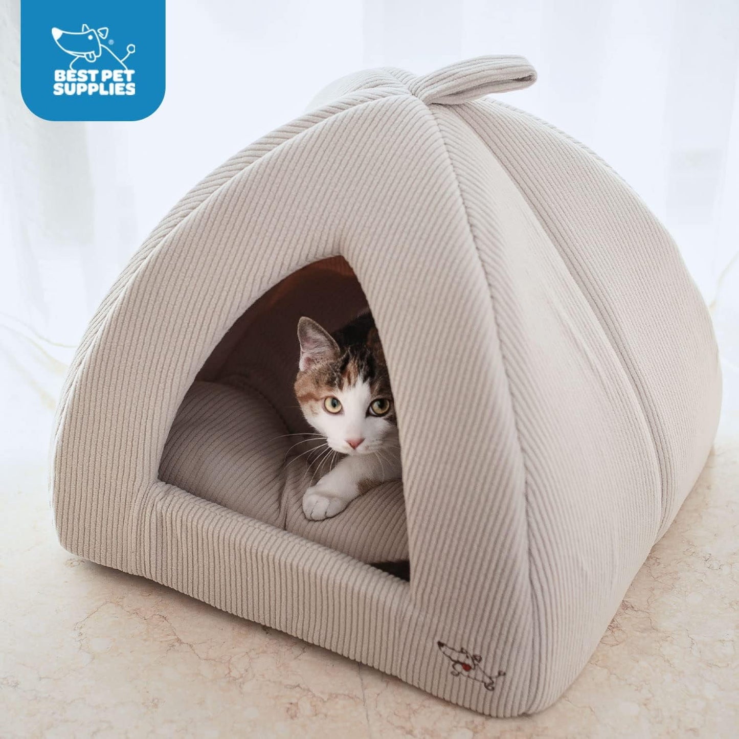 Pet Tent-Soft Bed for Dog and Cat by Best Pet Supplies - Beige Corduroy, 16" x 16" x H:14"