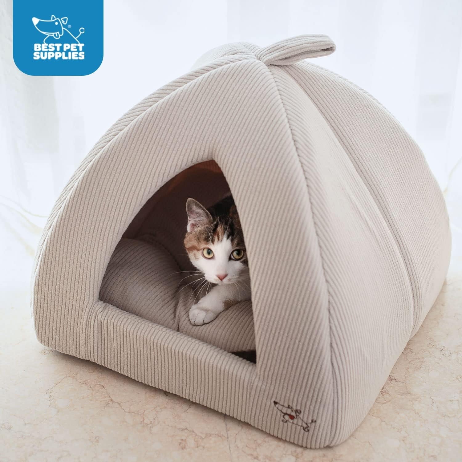 Pet Tent-Soft Bed for Dog and Cat by Best Pet Supplies - Beige Corduroy, 16" x 16" x H:14"