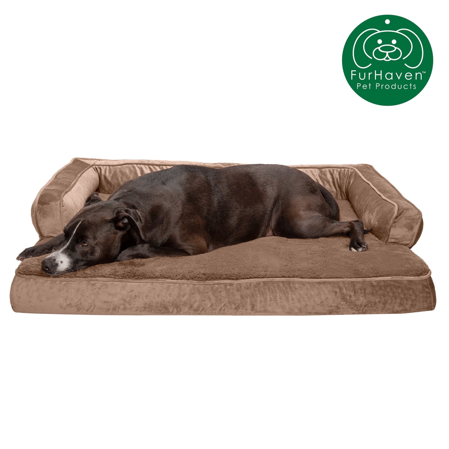 FurHaven Pet Products | Cooling Gel Memory Foam Orthopedic Plush & Velvet Comfy Couch Sofa-Style Pet Bed for Dogs & Cats, Almondine, Jumbo