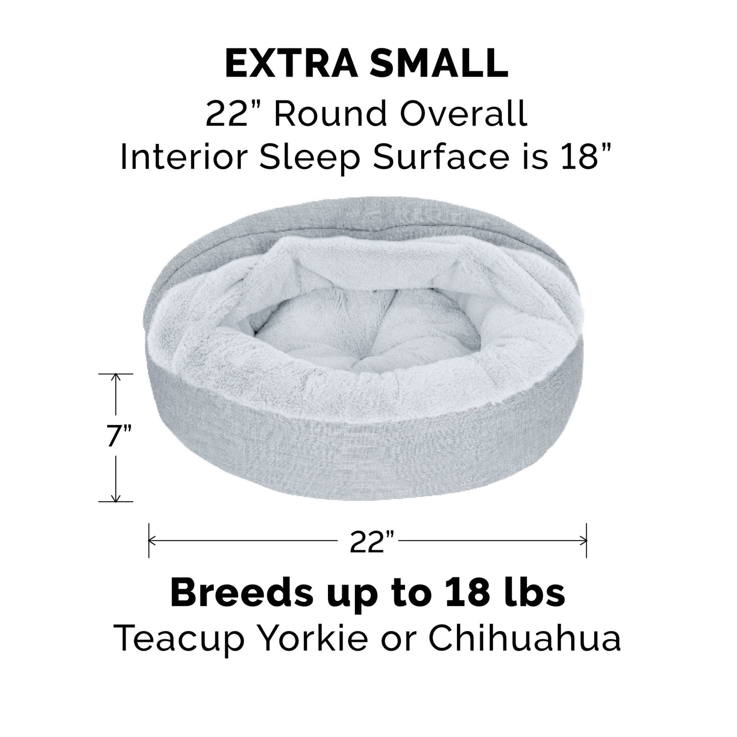 FurHaven Pet Products Extra Small Plush & Performance Linen Hooded Donut Dog & Cat Bed, Mist Gray