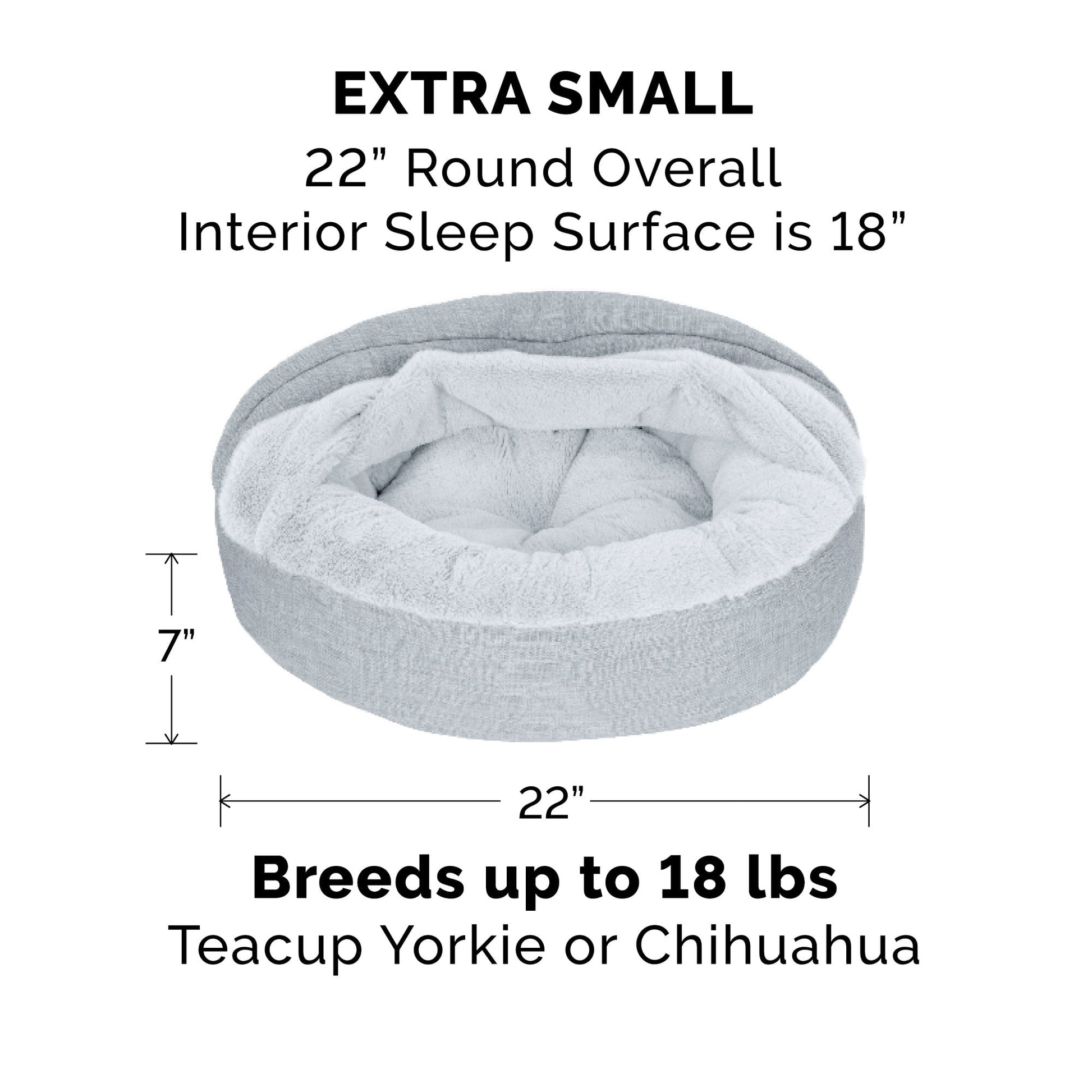 FurHaven Pet Products Extra Small Plush & Performance Linen Hooded Donut Dog & Cat Bed, Mist Gray