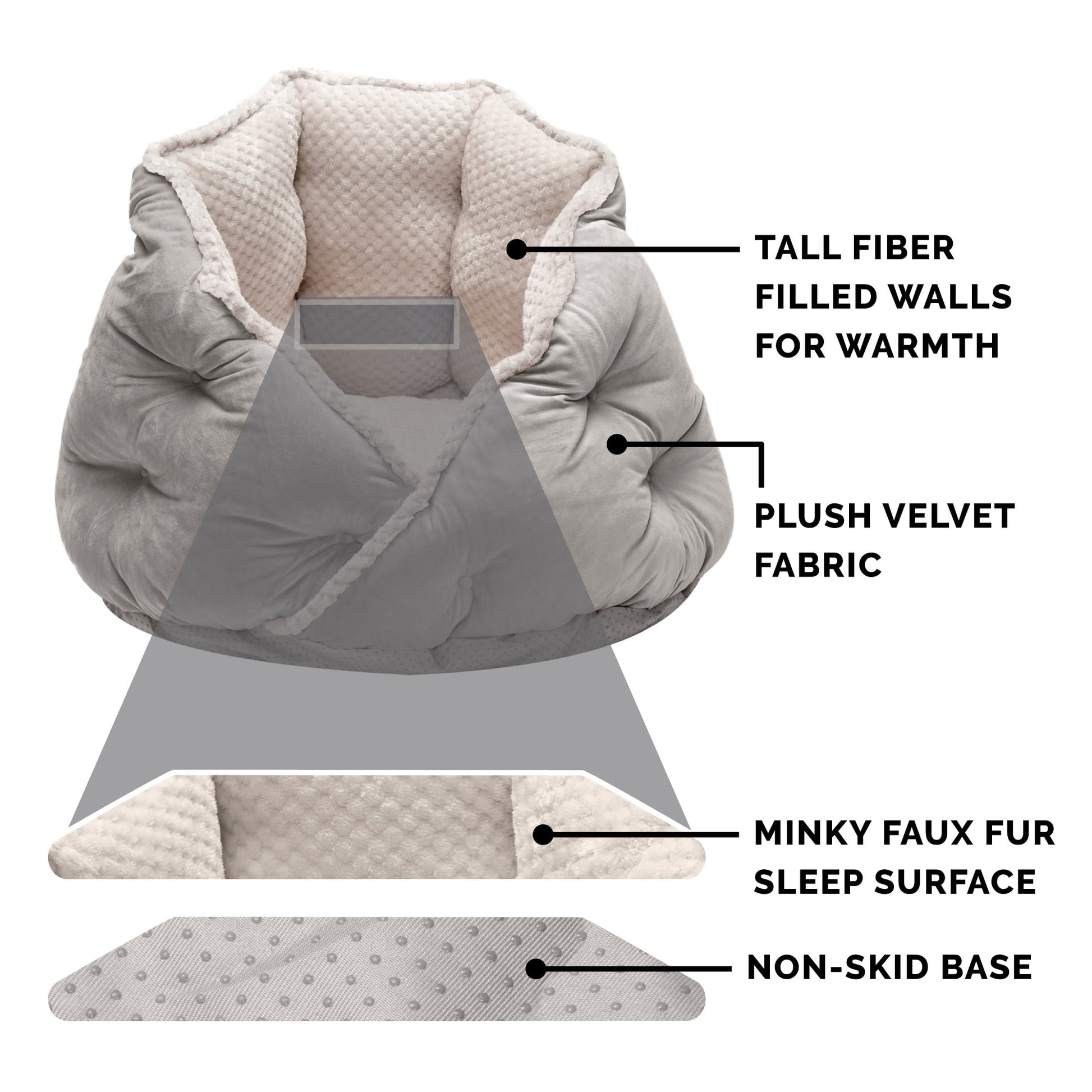 FurHaven Pet Products | Minky Faux Fur & Velvet Hug Bed for Dogs & Cats - Silver Gray, Medium