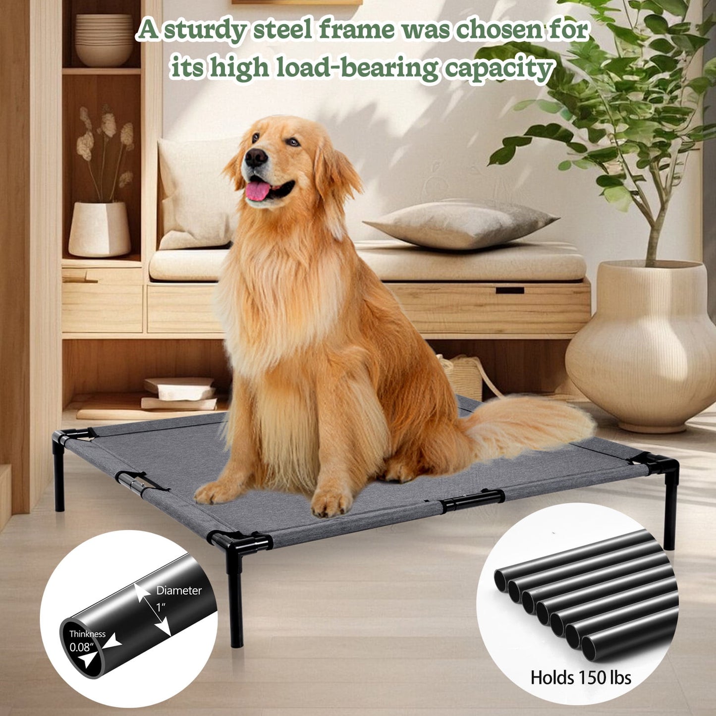 Katieovy Cooling Elevated Dog Bed for Large Dogs,Durable Dog Cot with Breathable Mesh,Washable Outdoor Chew Proof Raised Dog Bed