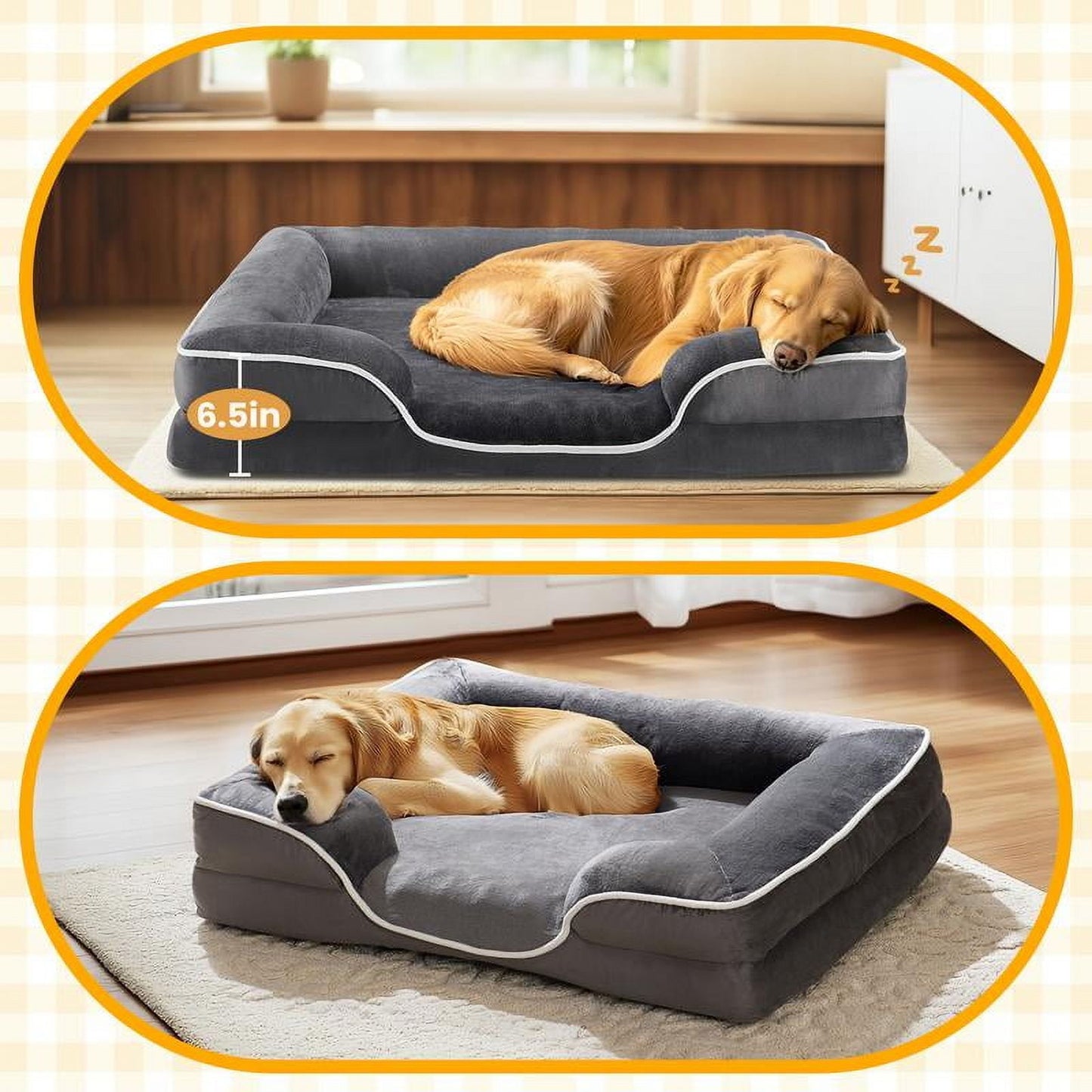 Orthopedic Dog Bed for Large Size Dogs, Supportive Memory Foam Dog Sofa with Washable Removable Cover, Non-Slip Base, Waterproof Pet Couch Bed