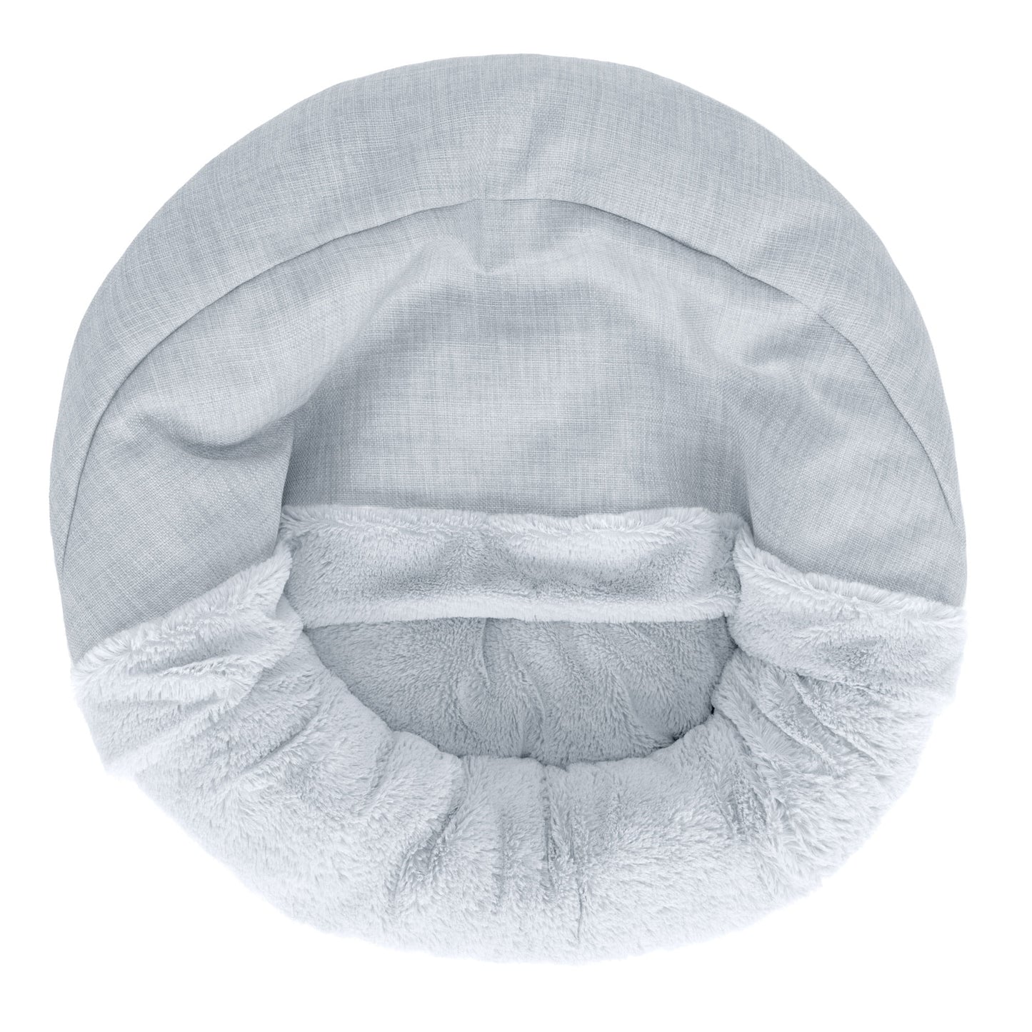 FurHaven Pet Products Extra Small Plush & Performance Linen Hooded Donut Dog & Cat Bed, Mist Gray