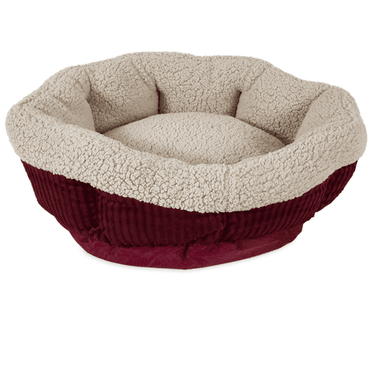 Aspen Pet Round Self Warming Oval Lounger Pet Bed for Dog and Cats, 19.5 x 19.5 x 7, Red