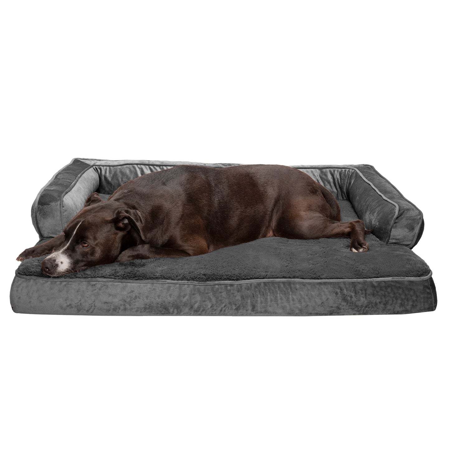 FurHaven Pet Products | Cooling Gel Memory Foam Orthopedic Plush & Velvet Comfy Couch Sofa-Style Pet Bed for Dogs & Cats, Almondine, Jumbo