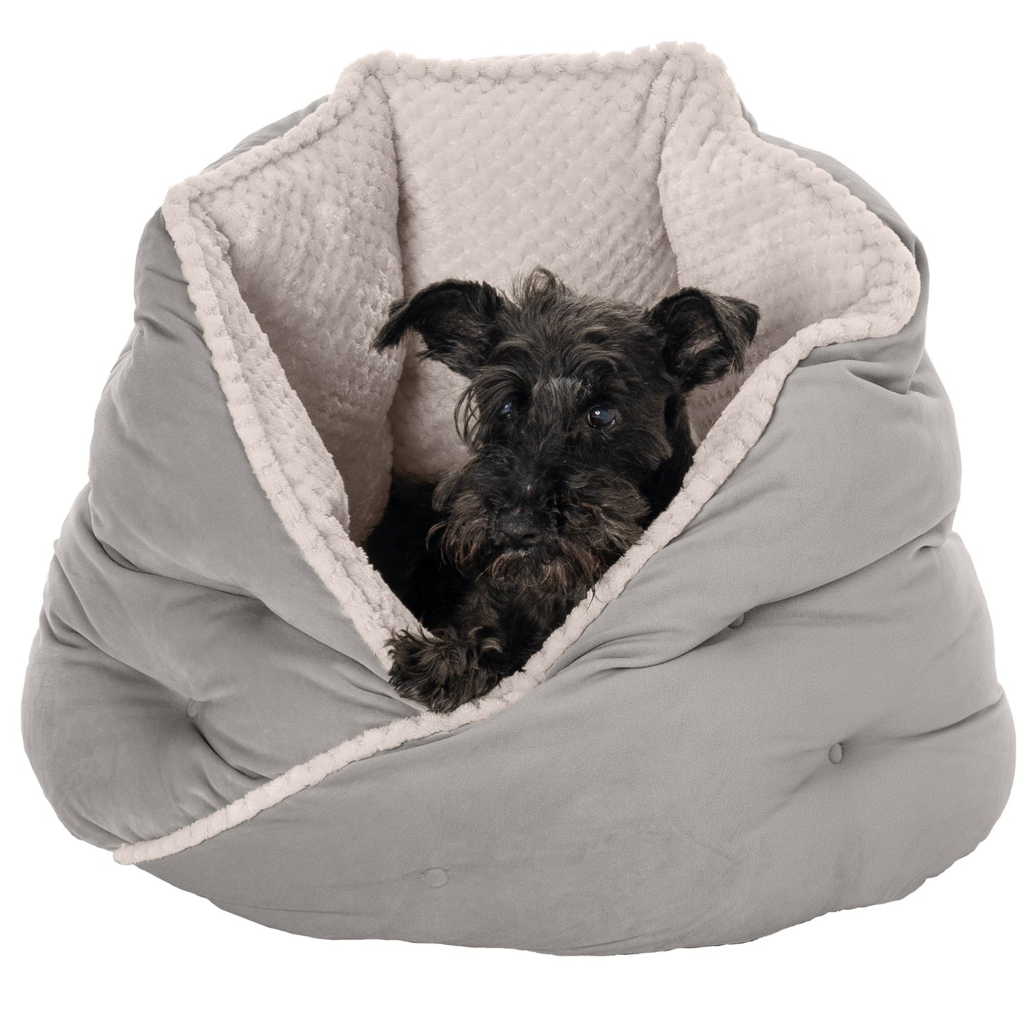 FurHaven Pet Products | Minky Faux Fur & Velvet Hug Bed for Dogs & Cats - Silver Gray, Medium