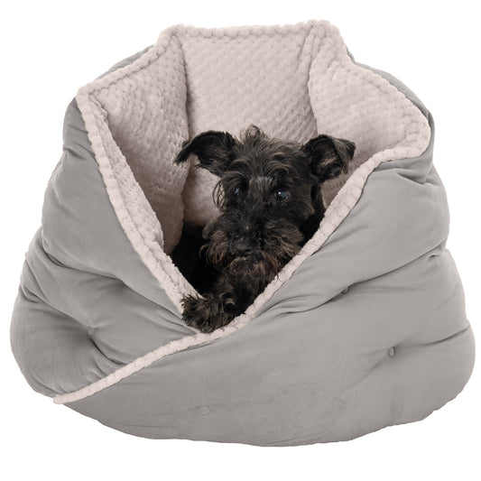 FurHaven Pet Products | Minky Faux Fur & Velvet Hug Bed for Dogs & Cats - Silver Gray, Medium