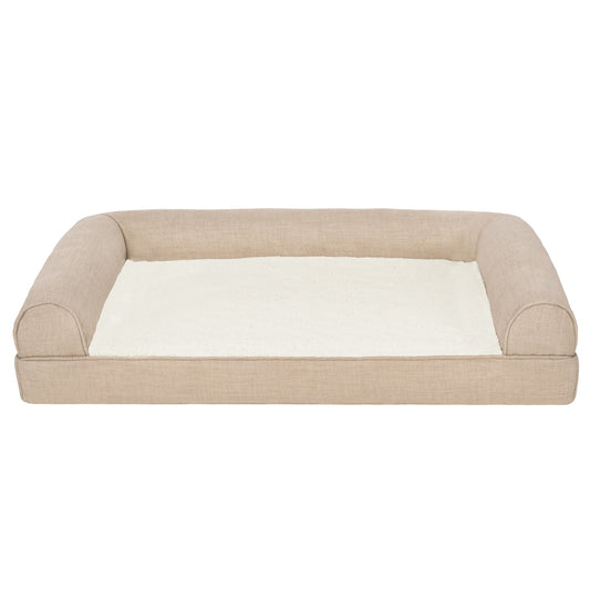FurHaven Plush & Performance Linen Orthopedic Sofa Pet Bed for Dogs & Cats - Flax, Medium