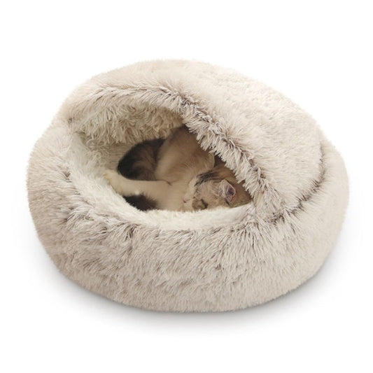 KIHOUT Dog Cave Bed for Small Dogs Cats Pets, Anti Anxiety Calming Plush Lining Dog Beds, Fluffy Covered Hooded Cozy Burrow Puppy Beds, Anti-Slip Bottom Washable Pet Sleep Bag 50CM