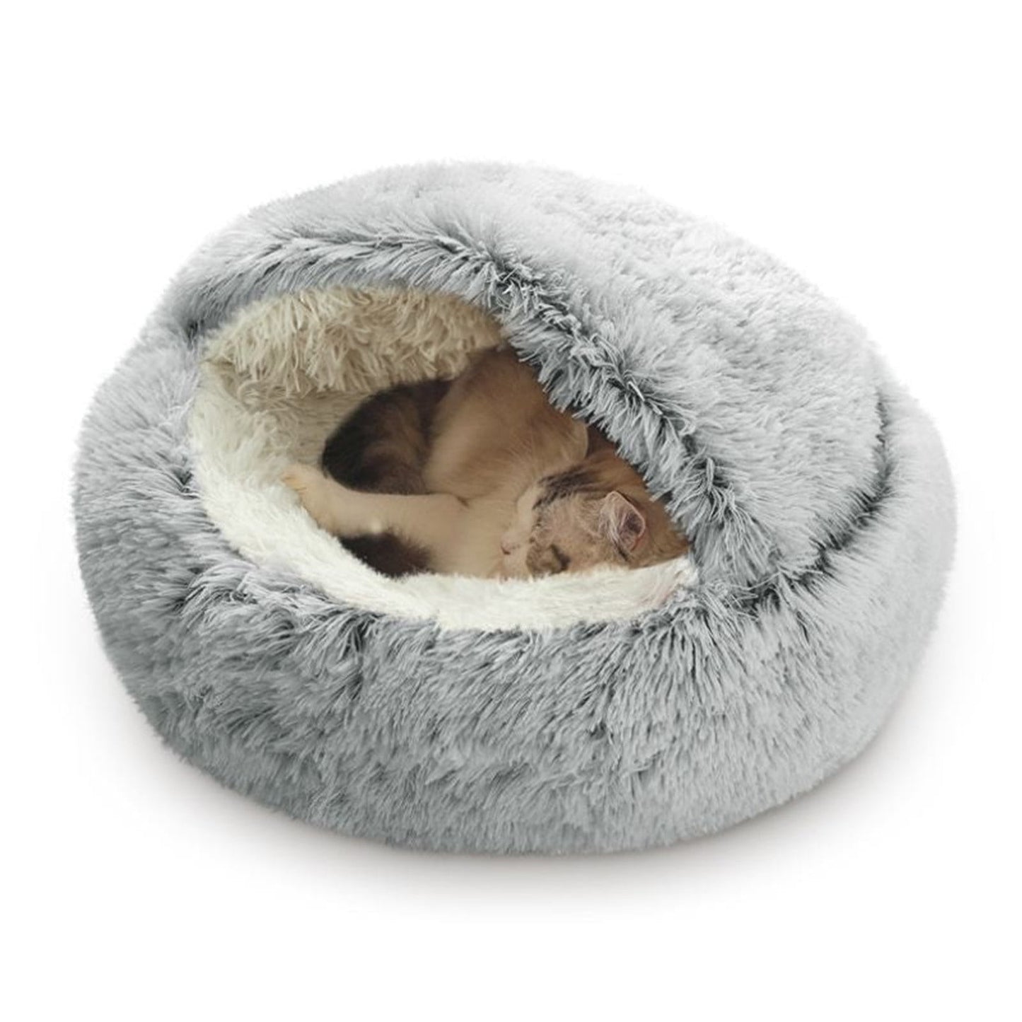 KIHOUT Dog Cave Bed for Small Dogs Cats Pets, Anti Anxiety Calming Plush Lining Dog Beds, Fluffy Covered Hooded Cozy Burrow Puppy Beds, Anti-Slip Bottom Washable Pet Sleep Bag 50CM