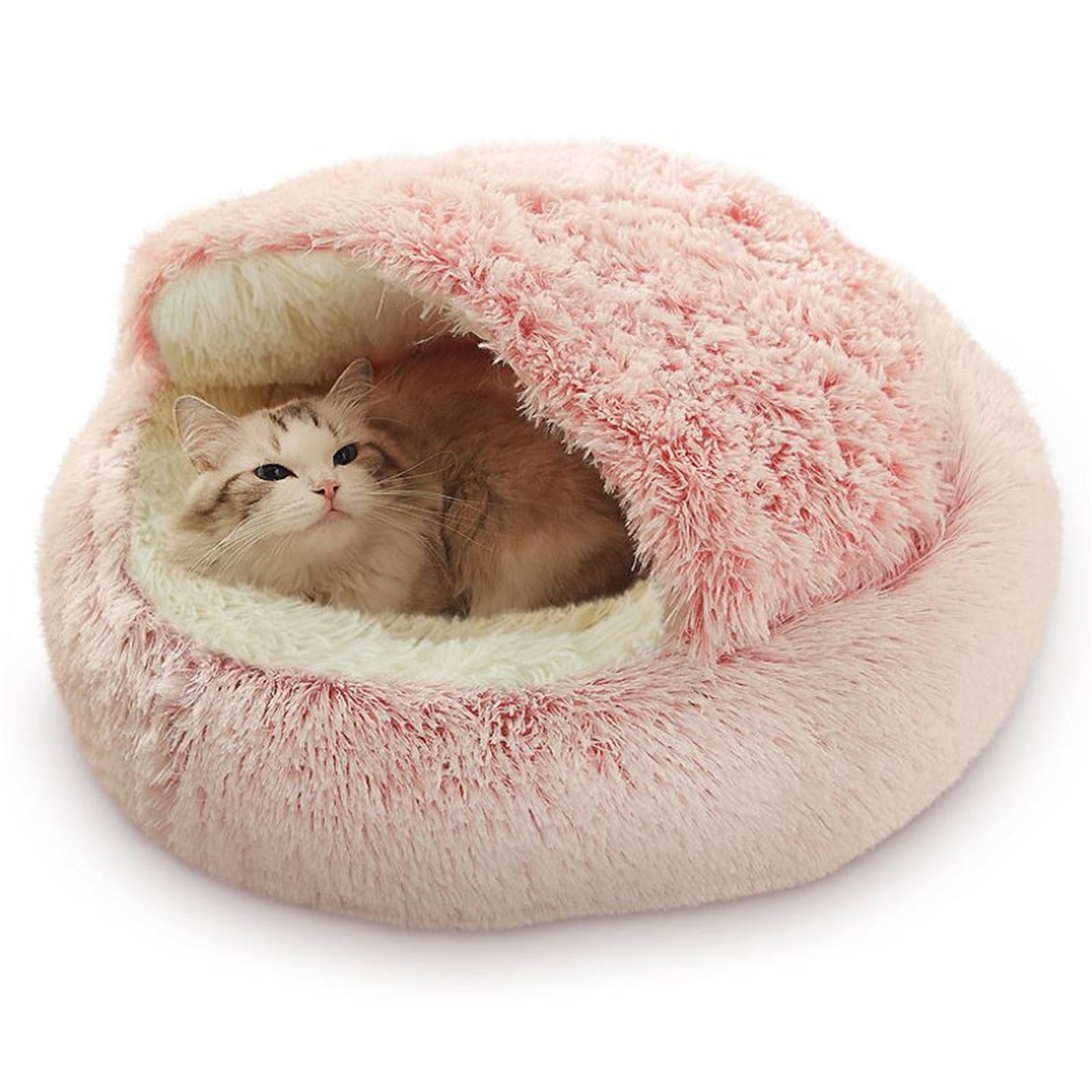 KIHOUT Dog Cave Bed for Small Dogs Cats Pets, Anti Anxiety Calming Plush Lining Dog Beds, Fluffy Covered Hooded Cozy Burrow Puppy Beds, Anti-Slip Bottom Washable Pet Sleep Bag 50CM
