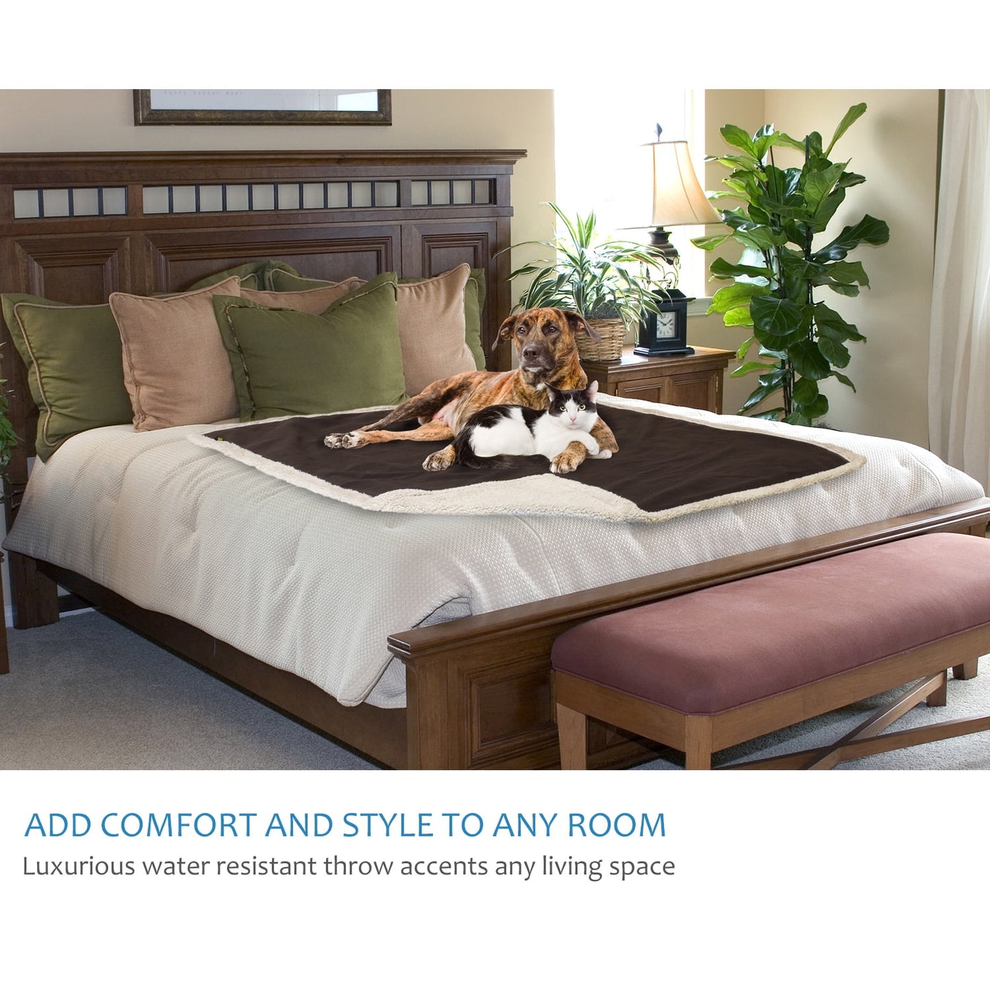 Pawsse Waterproof Dog Blanket for Bed, Pee Proof Pet Blankets for Couch Sofa Cover, Reversible Furniture Protector Sherpa Cushion Mat for Small to Medium Large Dog, Large, Camel/Tuape, 60"" x 80""