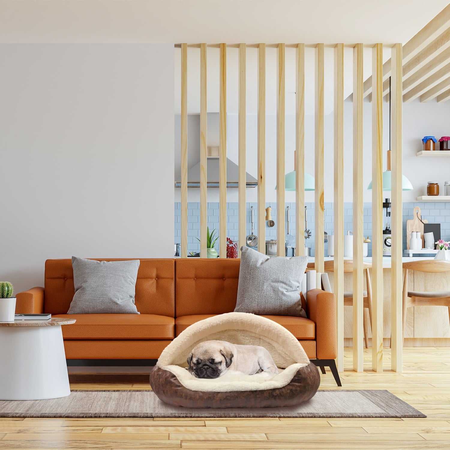 Precious Tails Vegan Leather Deep Dish Cave Pet Dog Bed - Large