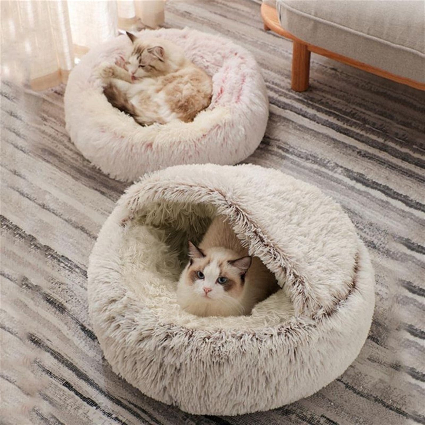 KIHOUT Dog Cave Bed for Small Dogs Cats Pets, Anti Anxiety Calming Plush Lining Dog Beds, Fluffy Covered Hooded Cozy Burrow Puppy Beds, Anti-Slip Bottom Washable Pet Sleep Bag 50CM