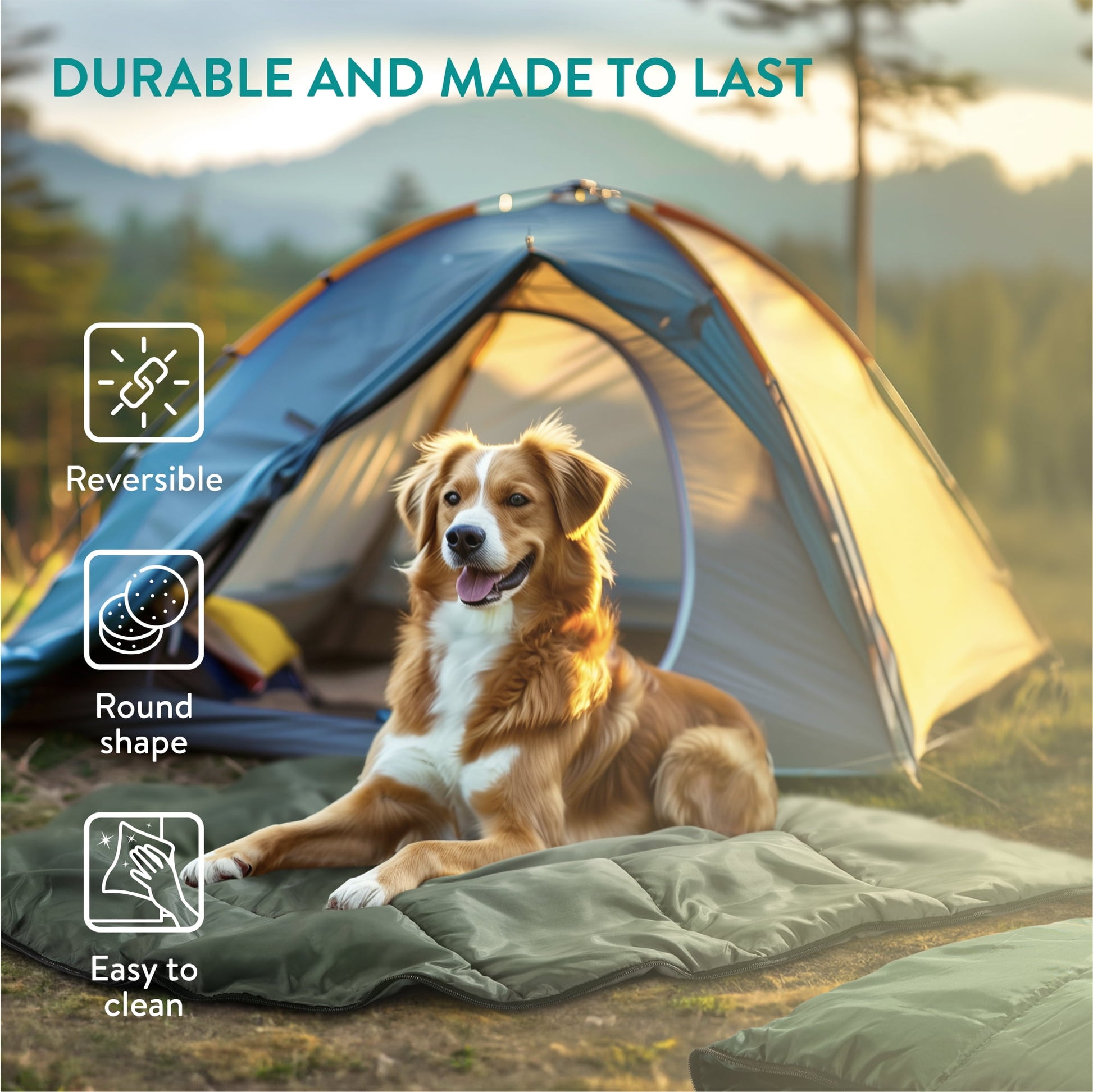 Navaris Dog Travel Bed - Portable and Foldable Outdoor Round Settle Mat for Dogs - Sleeping Bag with Double Sided Zipper - For Camping with Your Pet - Green