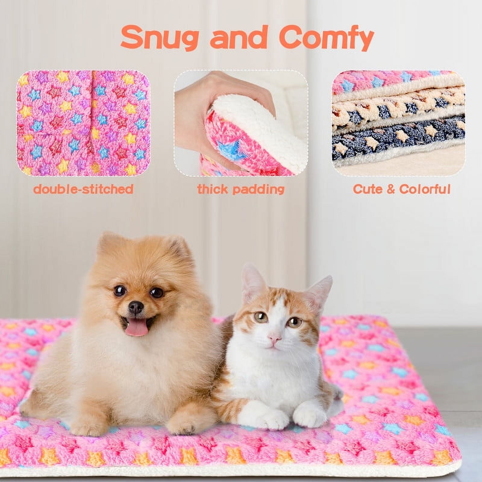 Mora Pets Dog Crate Mats with Cute Star Pattern Washable Pet Bed for Large Dogs Cozy Reversible Dog Crate Bed, Pink, 17.5*14