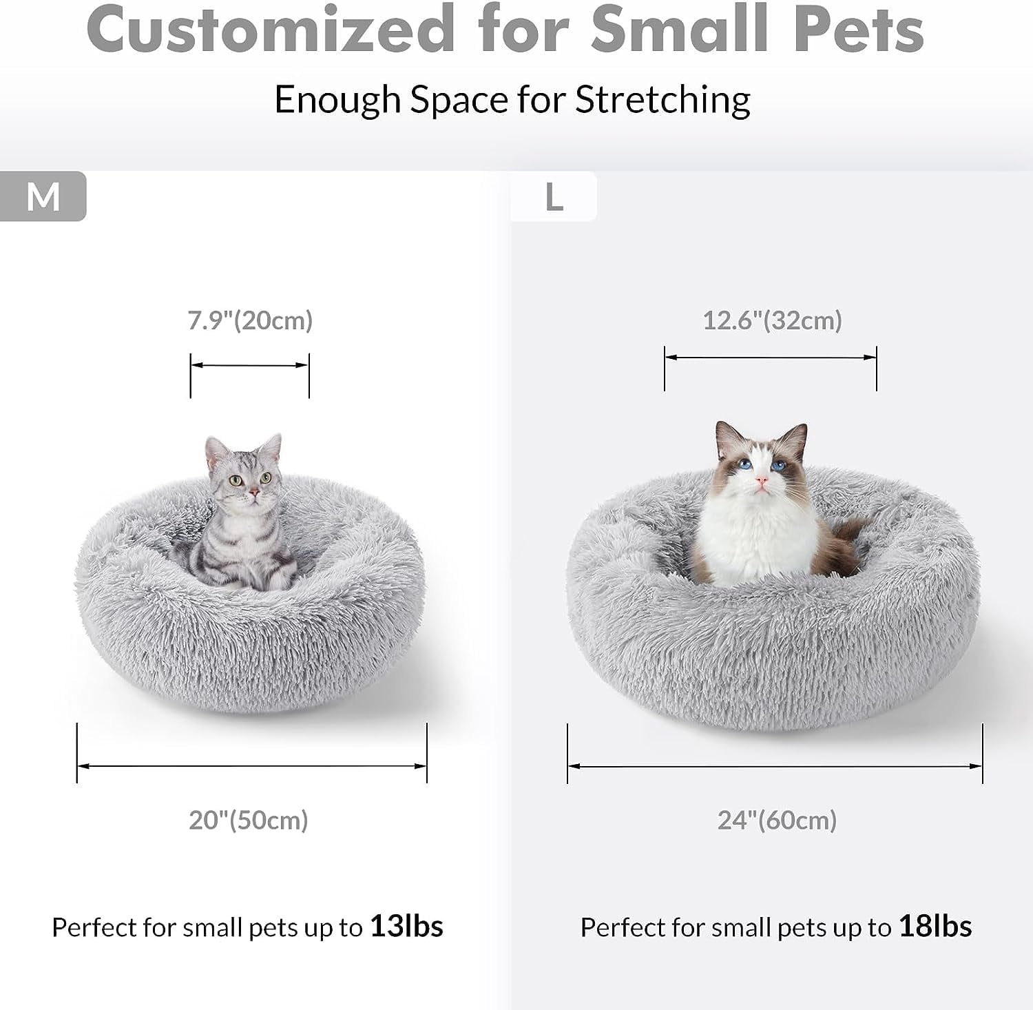 rabbitgoo Cat Bed for Indoor Cats, Fluffy Round Self Warming Calming Soft Plush Donut Cuddler Cushion Pet Bed for Small Dogs Kittens, 20 inches