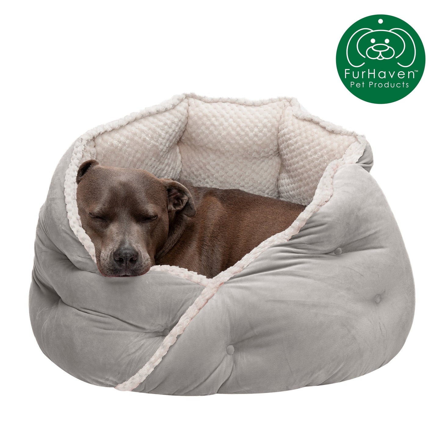 FurHaven Pet Products | Minky Faux Fur & Velvet Hug Bed for Dogs & Cats - Silver Gray, Medium