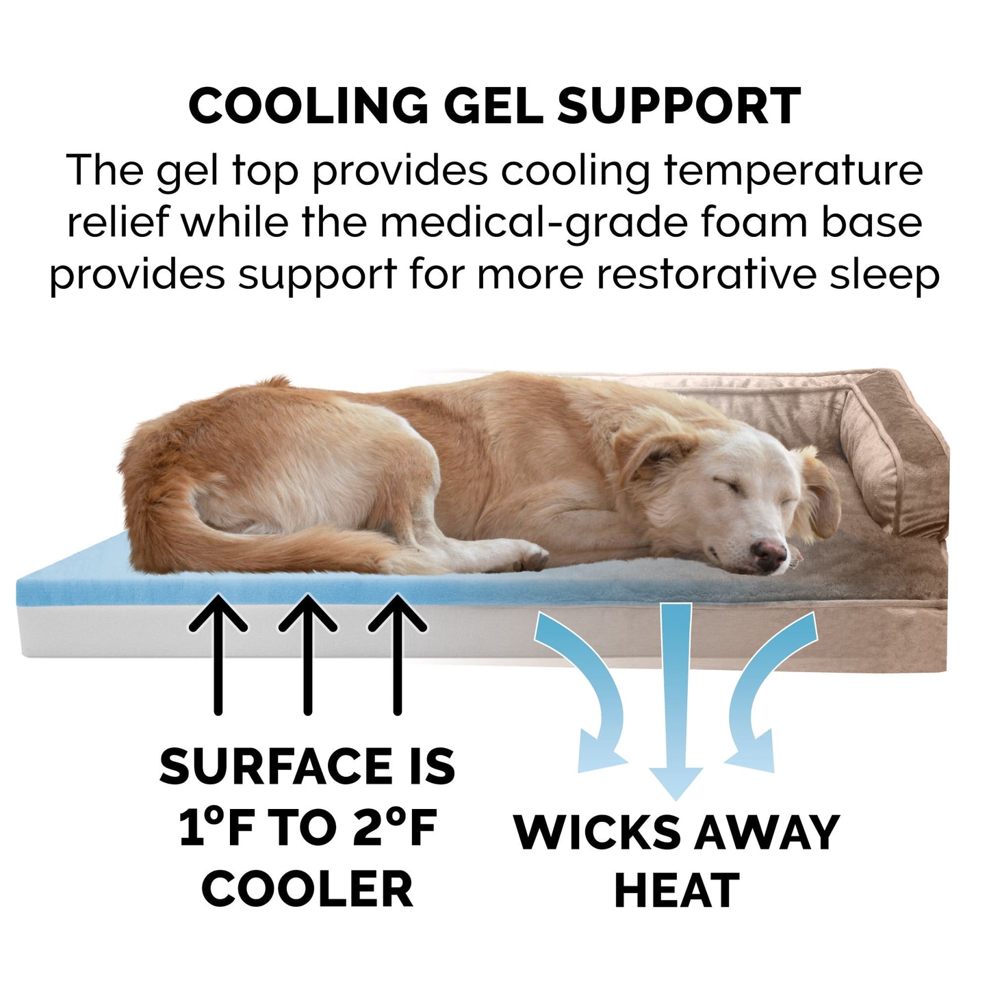 FurHaven Pet Products | Cooling Gel Memory Foam Orthopedic Plush & Velvet Comfy Couch Sofa-Style Pet Bed for Dogs & Cats, Almondine, Jumbo