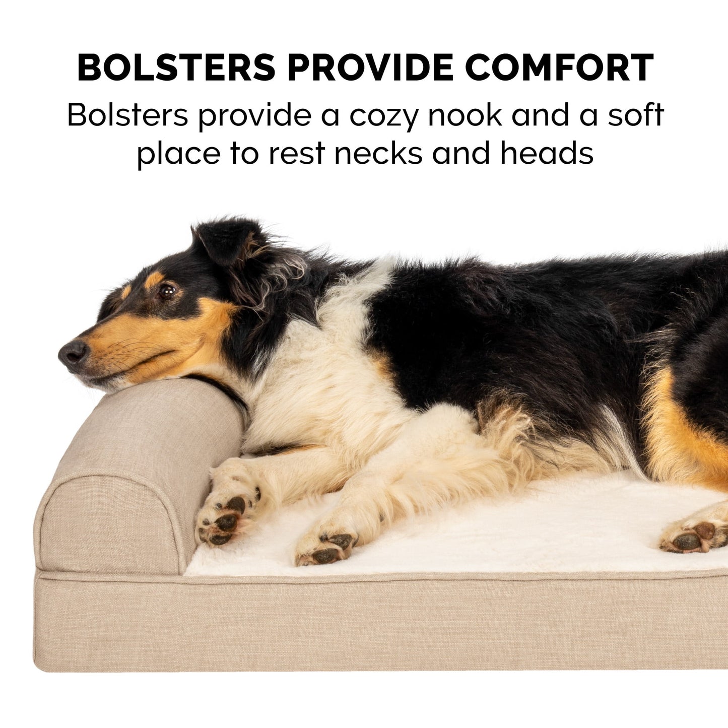 FurHaven Plush & Performance Linen Orthopedic Sofa Pet Bed for Dogs & Cats - Flax, Medium