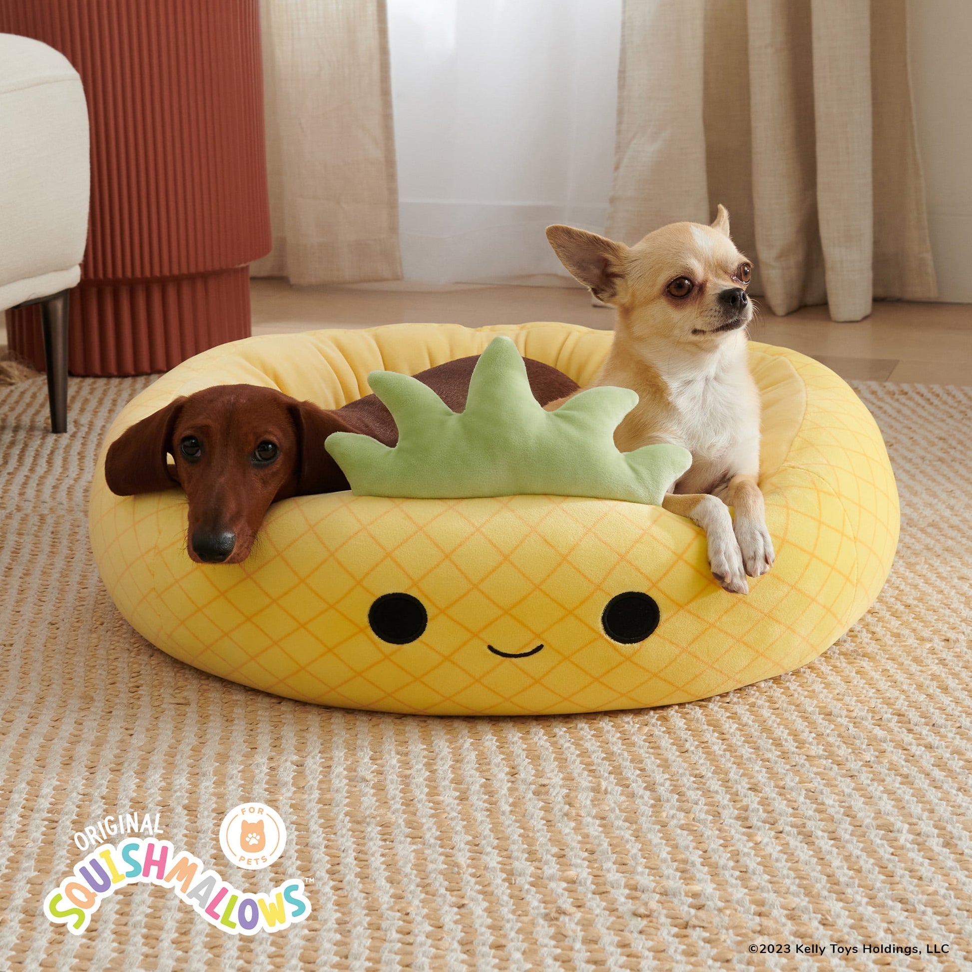 Squishmallows 30 inch Yellow Pineapple Pet Bed - Large Ultra Soft Plush Pet Bed