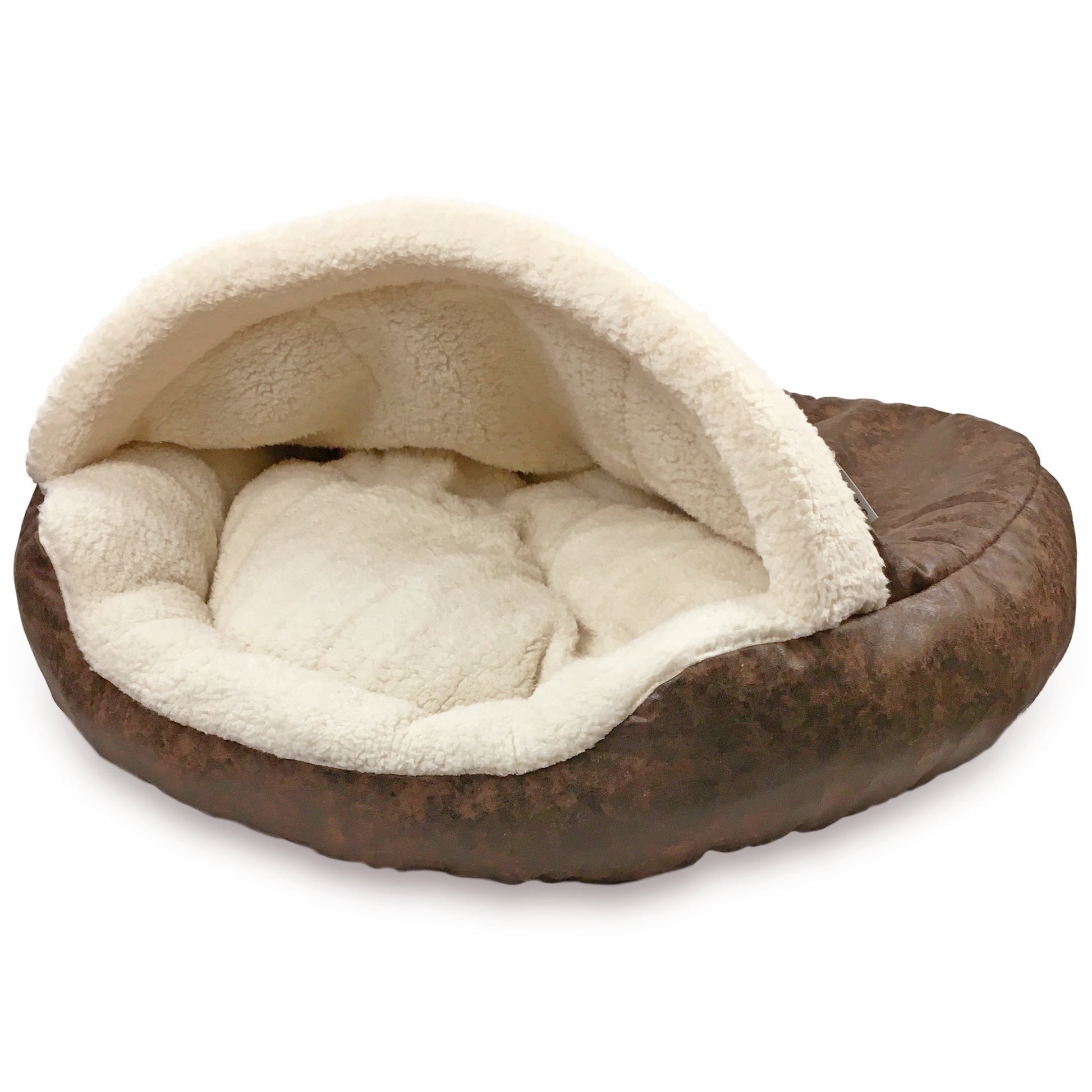 Precious Tails Vegan Leather Deep Dish Cave Pet Dog Bed - Large